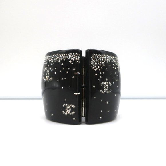 CHANEL 2012 CC STRASS CUFF BRACELET BLACK RESIN - Picture 6 of 8